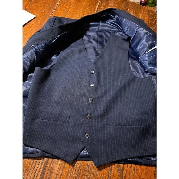 New 40R Umlerto Bonelli 1303 St Angelo Blue Pinstripe Suit Coat Blazer Vest NWT - Picture 5 of 8